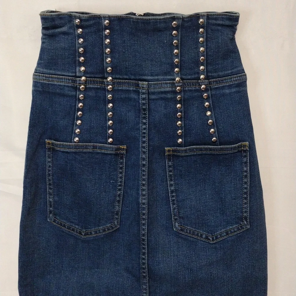 Current/Elliott High Waist Hip-Fitted Pencil Denim Skirt Waist 23 Full Zip Sexy